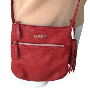 Kenneth Cole Reaction Cherry Red Pebbled Faux Leather Crossbody Bag